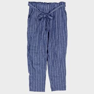 Falls Creek Womens Large Striped Belted Paper Bag Pants Linen Rayon Blend
